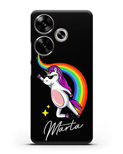 Именной чехол Единорог-супермен силиконовый для Xiaomi Poco F6