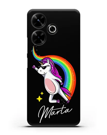 Именной чехол Единорог-супермен силиконовый для Xiaomi Poco M6