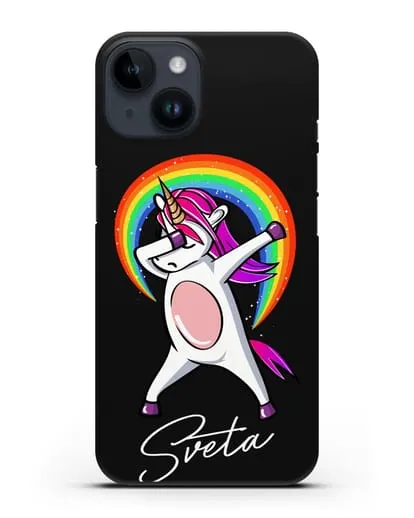 Именной чехол Единорог в танце силиконовый для iPhone 14