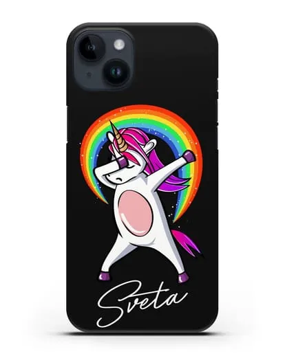 Именной чехол Единорог в танце силиконовый для iPhone 14 Plus