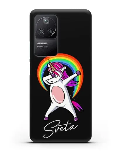 Именной чехол Единорог в танце силиконовый для Xiaomi Poco F4
