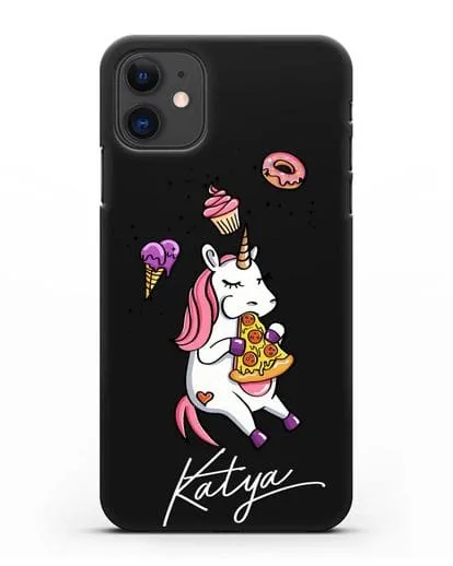 Именной чехол Единорог и пицца силиконовый для iPhone 11