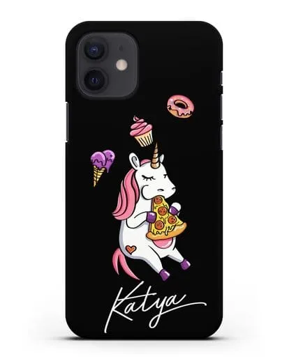Именной чехол Единорог и пицца силиконовый для iPhone 12
