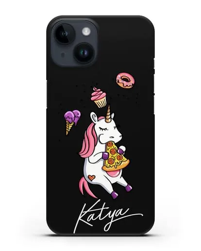 Именной чехол Единорог и пицца силиконовый для iPhone 14