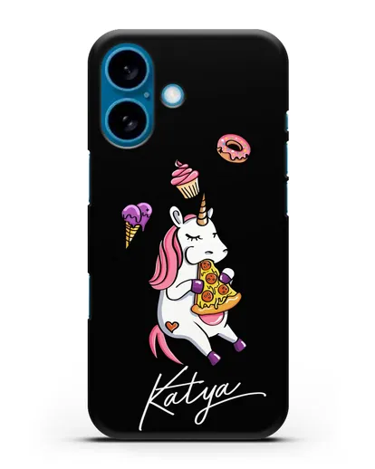 Именной чехол Единорог и пицца силиконовый для iPhone 16