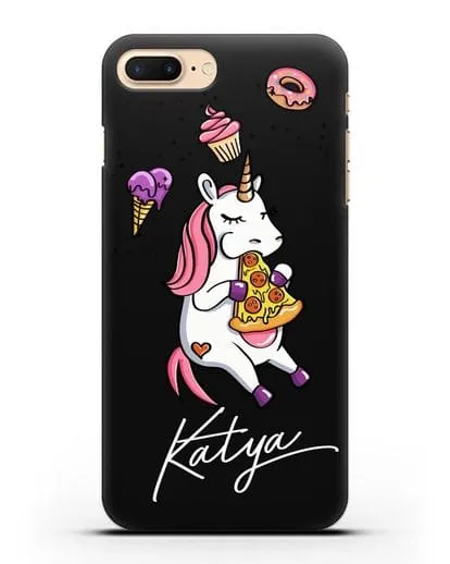 Именной чехол Единорог и пицца силиконовый для iPhone 8 Plus