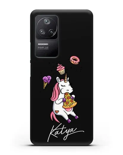 Именной чехол Единорог и пицца силиконовый для Xiaomi Poco F4