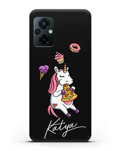 Именной чехол Единорог и пицца силиконовый для Xiaomi Poco M5