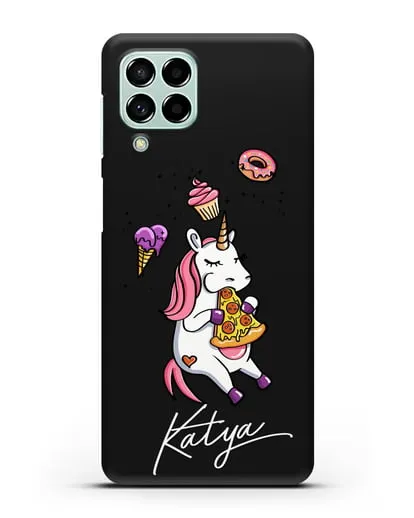 Именной чехол Единорог и пицца силиконовый для Samsung Galaxy M53 [SM-M536]