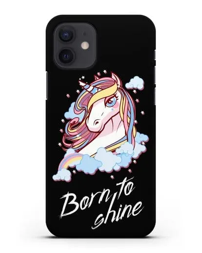 Чехол с рисунком единорога и надписью Born to shine силиконовый для iPhone 12