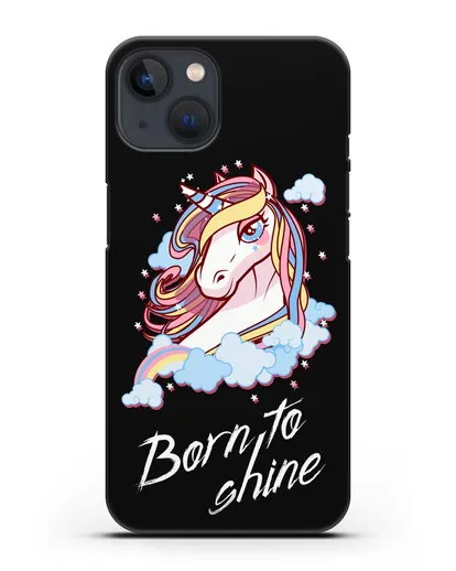 Чехол с рисунком единорога и надписью Born to shine силиконовый для iPhone 13 Mini