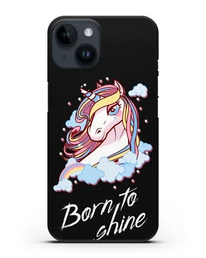 Чехол с рисунком единорога и надписью Born to shine силиконовый для iPhone 14