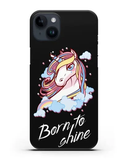 Чехол с рисунком единорога и надписью Born to shine силиконовый для iPhone 14 Plus