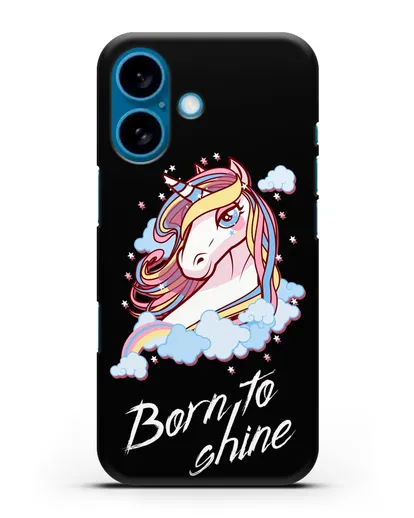 Чехол с рисунком единорога и надписью Born to shine силиконовый для iPhone 16