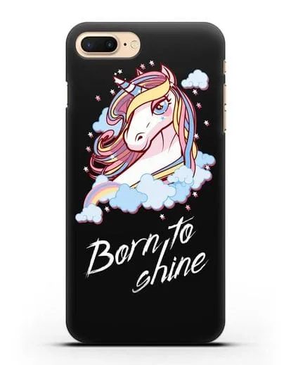 Чехол с рисунком единорога и надписью Born to shine силиконовый для iPhone 8 Plus