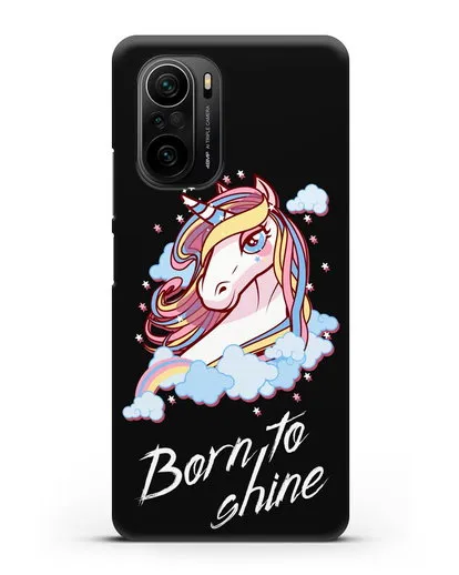 Чехол с рисунком единорога и надписью Born to shine силиконовый для Xiaomi Poco F3