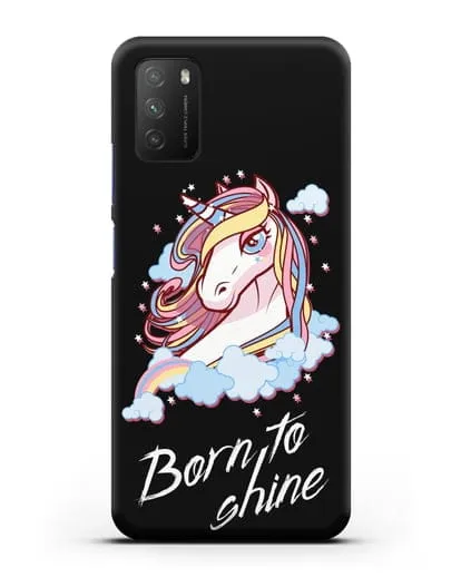 Чехол с рисунком единорога и надписью Born to shine силиконовый для Xiaomi Poco M3