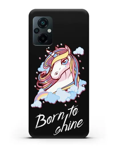 Чехол с рисунком единорога и надписью Born to shine силиконовый для Xiaomi Poco M5
