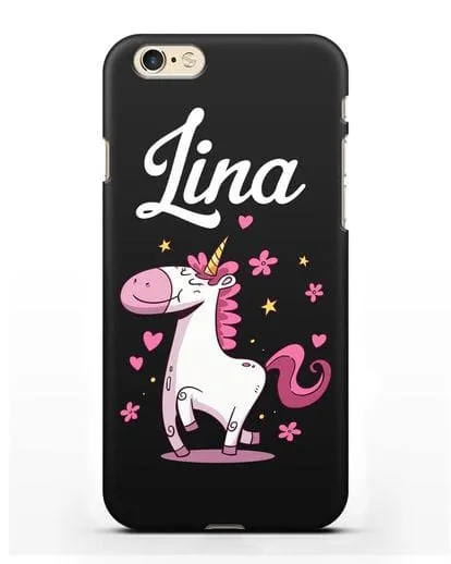 Именной чехол с улыбающимся единорогом силиконовый для iPhone 6
