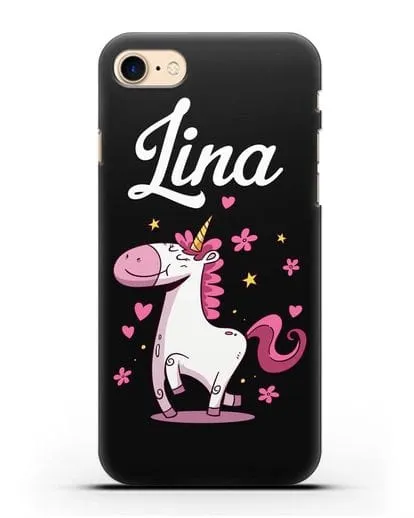 Именной чехол с улыбающимся единорогом силиконовый для iPhone 7