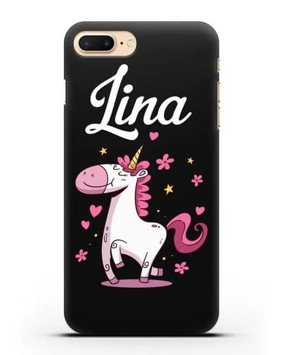Именной чехол с улыбающимся единорогом силиконовый для iPhone 8 Plus