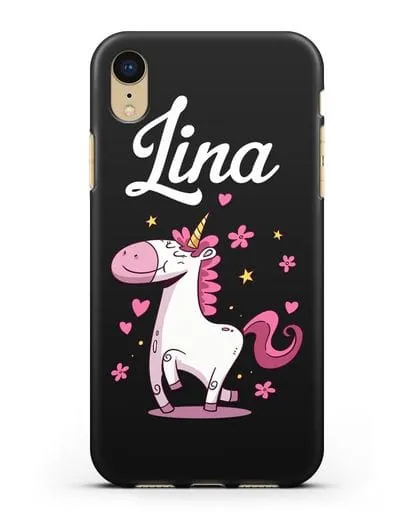 Именной чехол с улыбающимся единорогом силиконовый для iPhone XR