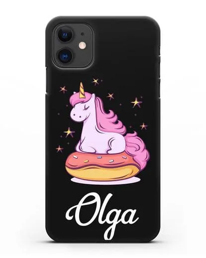 Именной чехол Единорог и пончик силиконовый для iPhone 11