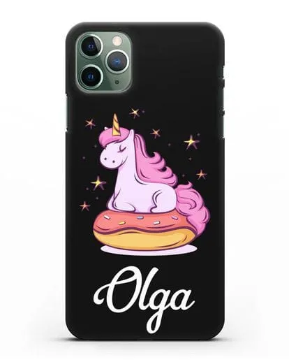 Именной чехол Единорог и пончик силиконовый для iPhone 11 Pro