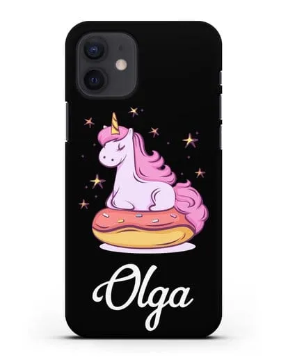 Именной чехол Единорог и пончик силиконовый для iPhone 12