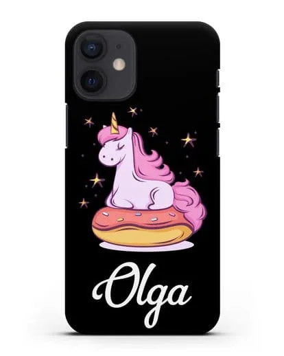 Именной чехол Единорог и пончик силиконовый для iPhone 12 mini