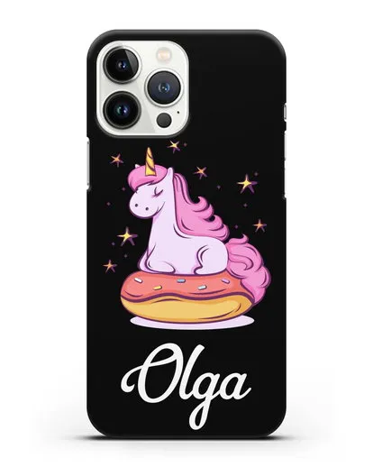 Именной чехол Единорог и пончик силиконовый для iPhone 13 Pro Max