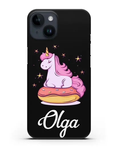 Именной чехол Единорог и пончик силиконовый для iPhone 14