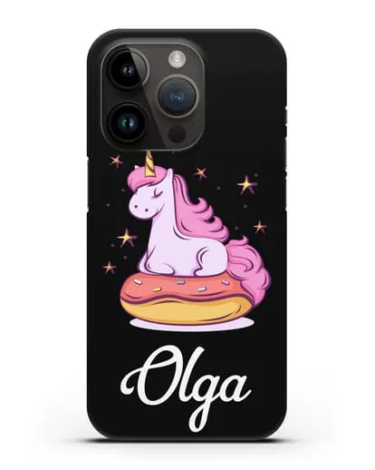 Именной чехол Единорог и пончик силиконовый для iPhone 14 Pro