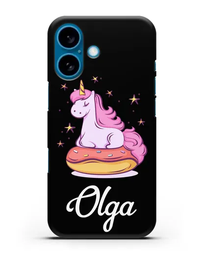 Именной чехол Единорог и пончик силиконовый для iPhone 16