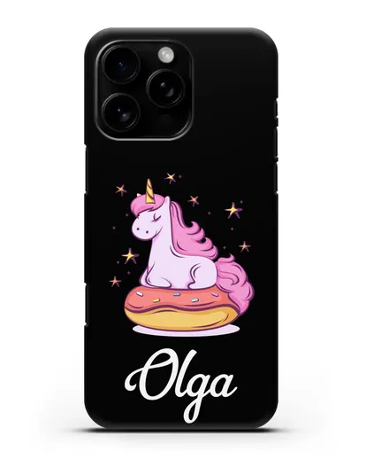 Именной чехол Единорог и пончик силиконовый для iPhone 16 Pro Max