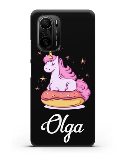 Именной чехол Единорог и пончик силиконовый для Xiaomi Poco F3 Pro