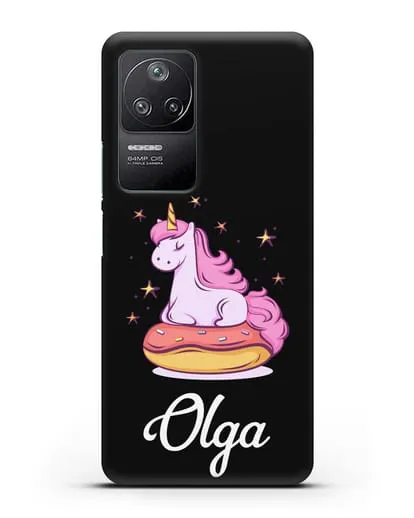 Именной чехол Единорог и пончик силиконовый для Xiaomi Poco F4