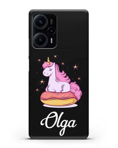 Именной чехол Единорог и пончик силиконовый для Xiaomi Poco F5