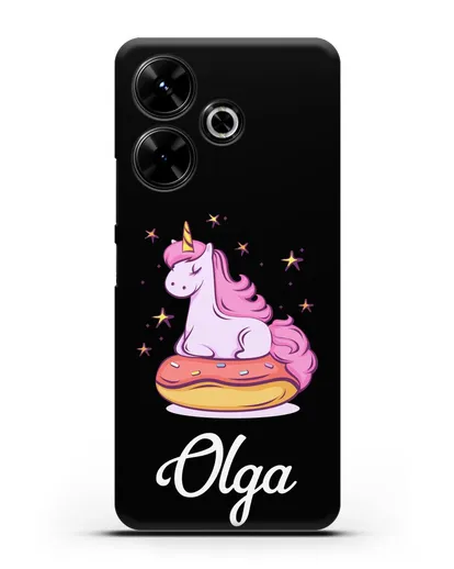 Именной чехол Единорог и пончик силиконовый для Xiaomi Poco M6