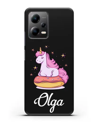 Именной чехол Единорог и пончик силиконовый для Xiaomi Poco X5