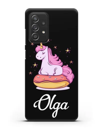 Именной чехол Единорог и пончик силиконовый для Samsung Galaxy A53