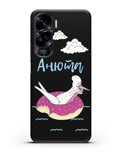 Именной чехол Единорог на море силиконовый для Honor 90 Lite