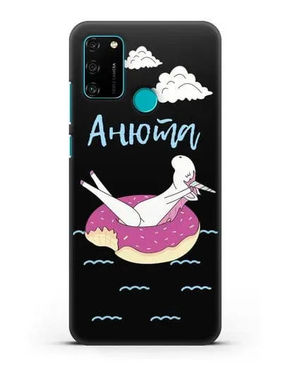 Именной чехол Единорог на море силиконовый для Honor 9A