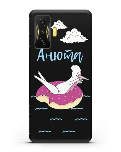 Именной чехол Единорог на море силиконовый для Xiaomi Poco F4 GT