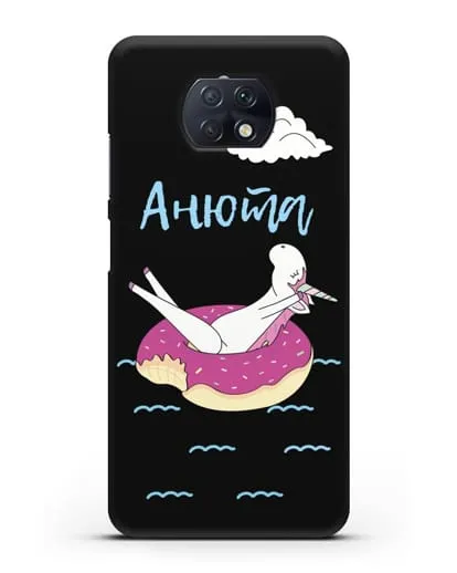 Именной чехол Единорог на море силиконовый для Xiaomi Redmi Note 9T