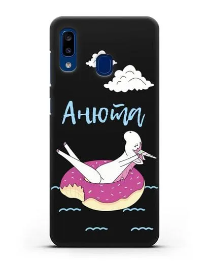 Именной чехол Единорог на море силиконовый для Samsung Galaxy A20 [SM-A205FN]