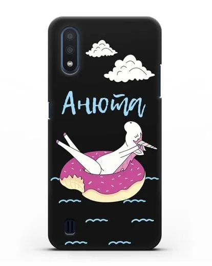 Именной чехол Единорог на море силиконовый для Samsung Galaxy M01 [SM-M015F]