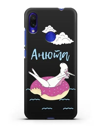 Именной чехол Единорог на море силиконовый для Xiaomi Redmi Note 7
