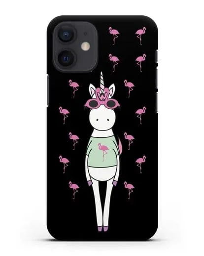 Чехол с иллюстрацией Единорог и фламинго силиконовый для iPhone 12 mini