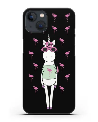 Чехол с иллюстрацией Единорог и фламинго силиконовый для iPhone 13 Mini